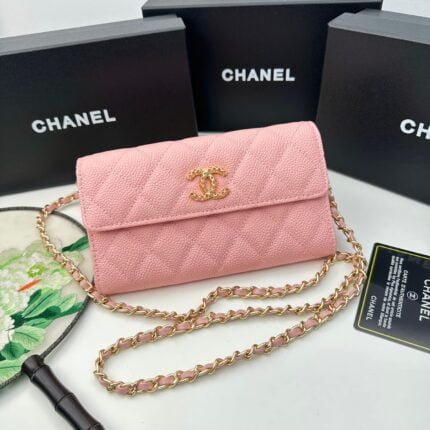 Chanel Rhombus caviar cowhide chain crossbody bag pink 8001 size: 18*10.5*3.5 cm