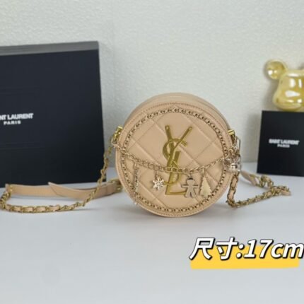 YSL round bun bag with chain strap apricot size: 17cm