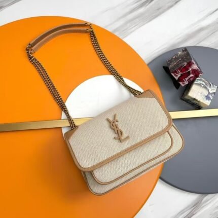 YSL linen apricot niki hot linen with color, a touch of romantic Turkish flavor, cloth is not the same fashion style Size: 22x16.5x7.5cm