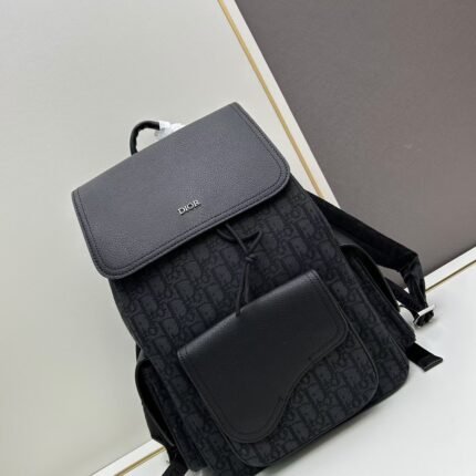 The Dior backpack has a large capacity and holds a small laptop.  Size 27x40x16