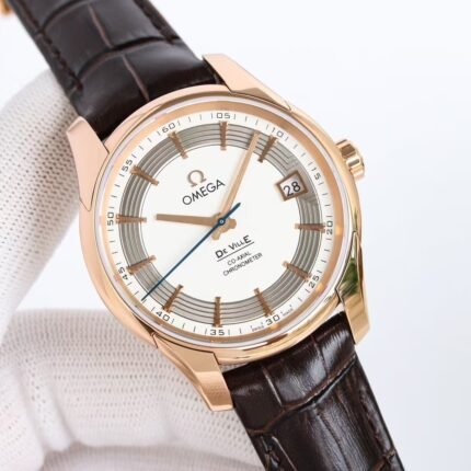 Omega Saucer Belt Model Rose Gold Case White Dial Side-View 8500 High-end Men's Watch Saucer
