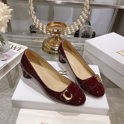 Dior 2023 new C ‘EST thick heel square head women-s single shoes red size：34-40 note shoes size when you fill shipping address